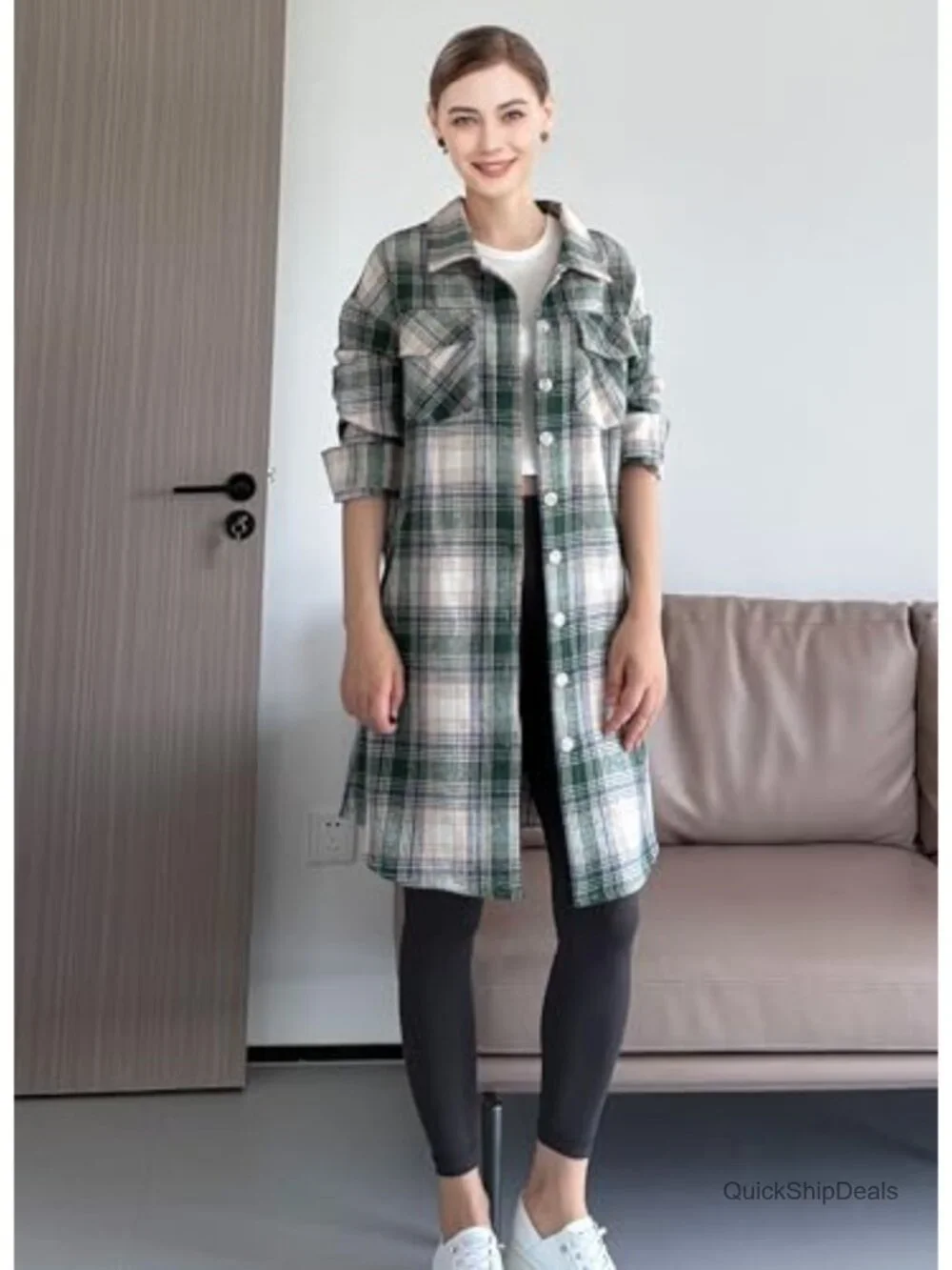 Flannel Shirt Jacket Plaid Long Sleeve Button Down Top with Pockets